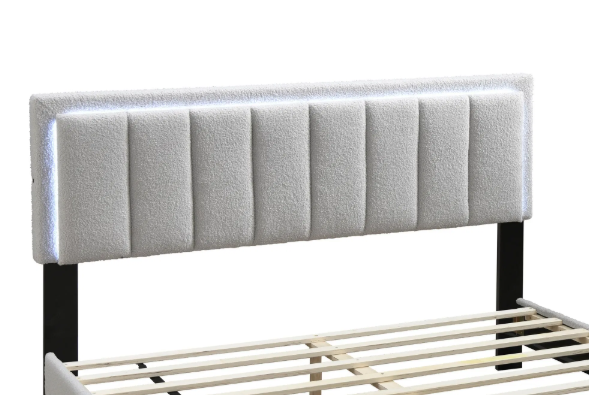 Luminous Charcoal Bed with Channel Tufting & Illuminated Headboard