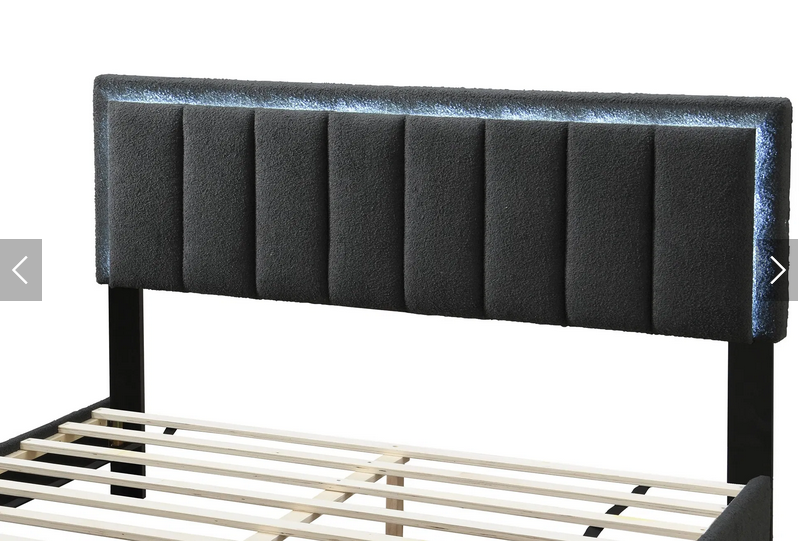 Luminous Charcoal Bed with Channel Tufting & Illuminated Headboard