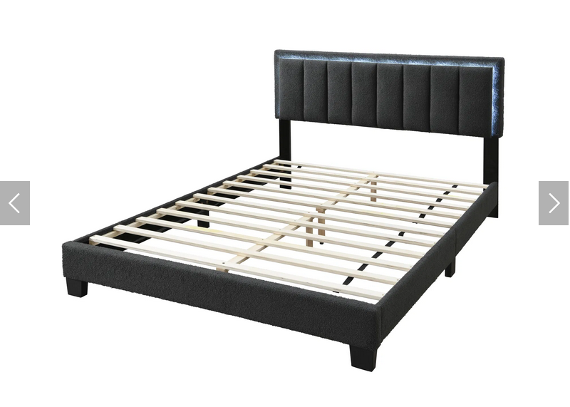 Luminous Charcoal Bed with Channel Tufting & Illuminated Headboard
