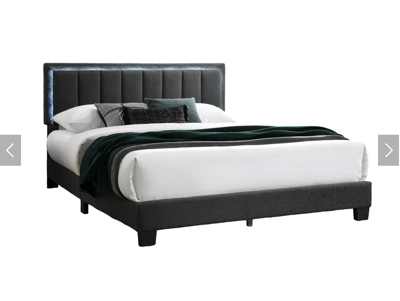 Luminous Charcoal Bed with Channel Tufting & Illuminated Headboard