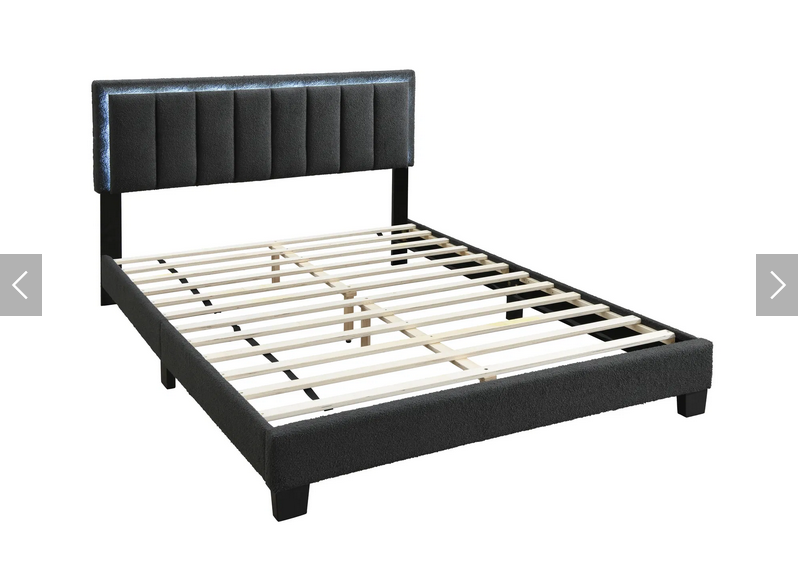 Luminous Charcoal Bed with Channel Tufting & Illuminated Headboard