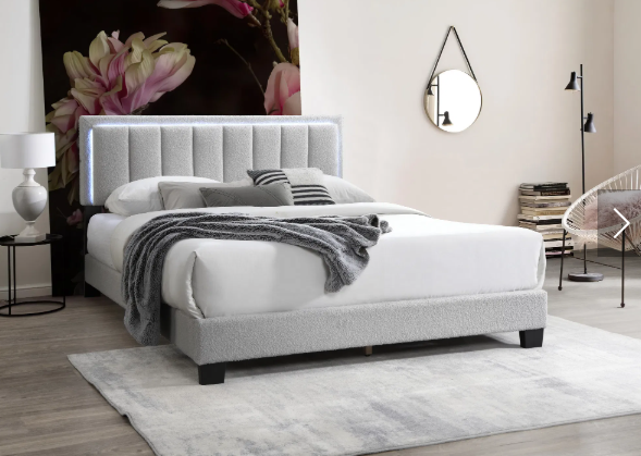Luminous Charcoal Bed with Channel Tufting & Illuminated Headboard